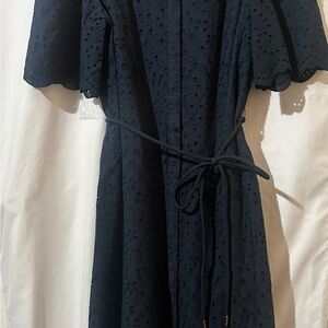 Elegant Navy Eyelet Dress